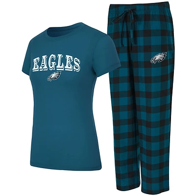 Women's Concepts Sport  Midnight Green/Black Philadelphia Eagles Avondale T-Shirt & Pants Flannel PJ Set