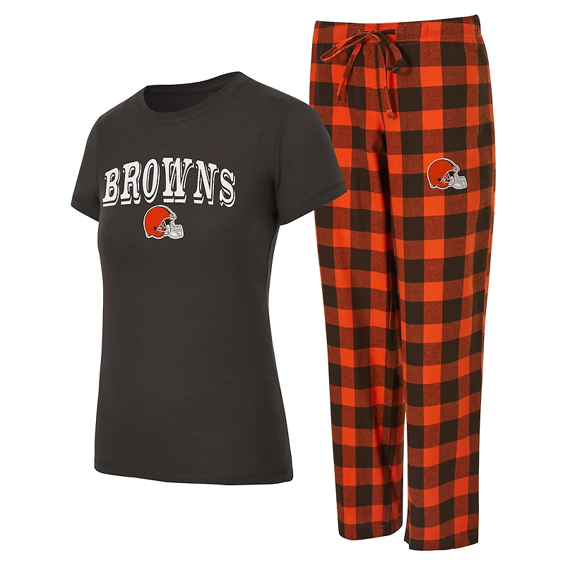 Women's Concepts Sport Brown/Orange Cleveland Browns Avondale T-Shirt & Pants Flannel PJ Set