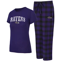 Women's Concepts Sport  Purple/Black Baltimore Ravens Avondale T-Shirt & Pants Flannel PJ Set