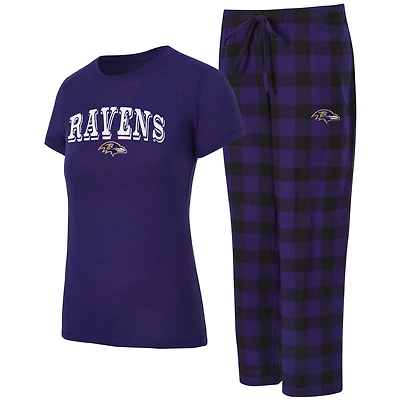 Women's Concepts Sport  Purple/Black Baltimore Ravens Avondale T-Shirt & Pants Flannel PJ Set