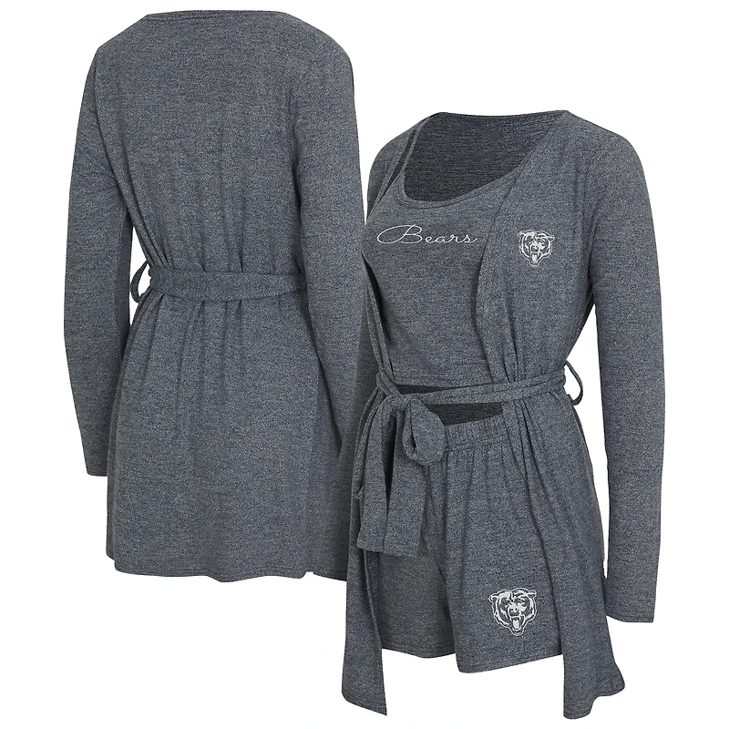 Women's Concepts Sport  Heather Navy Chicago Bears Rigor Tank, Short & Robe Set