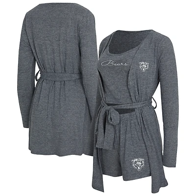 Women's Concepts Sport  Heather Navy Chicago Bears Rigor Tank, Short & Robe Set