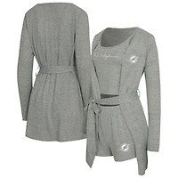 Women's Concepts Sport  Heather Gray Miami Dolphins Rigor Tank, Short & Robe Set