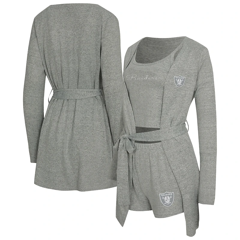 Women's Concepts Sport  Heather Gray Las Vegas Raiders Rigor Tank, Short & Robe Set