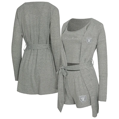 Women's Concepts Sport  Heather Gray Las Vegas Raiders Rigor Tank, Short & Robe Set