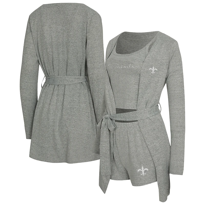 Women's Concepts Sport  Heather Gray New Orleans Saints Rigor Tank, Short & Robe Set