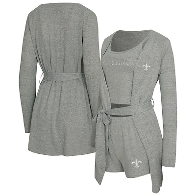 Women's Concepts Sport  Heather Gray New Orleans Saints Rigor Tank, Short & Robe Set
