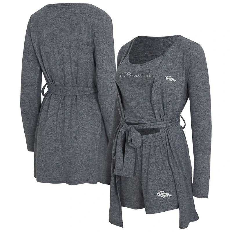 Women's Concepts Sport  Heather Navy Denver Broncos Rigor Tank, Short & Robe Set