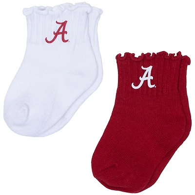 Infant ZooZatz White/Crimson Alabama Crimson Tide Two-Pack Lettuce Hem Socks
