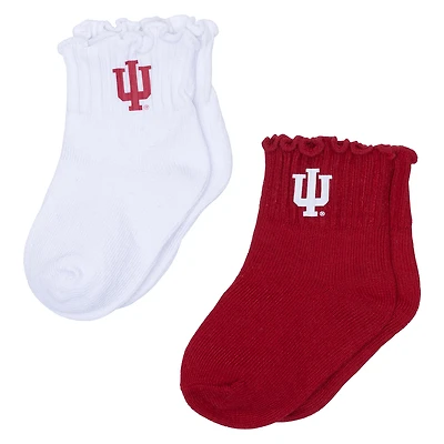 Infant ZooZatz Crimson/White Indiana Hoosiers Two-Pack Lettuce Hem Socks