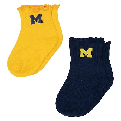 Infant ZooZatz Navy/Maize Michigan Wolverines Two-Pack Lettuce Hem Socks