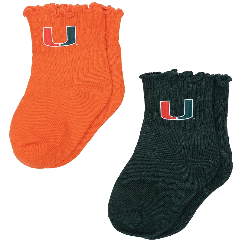 Infant ZooZatz Orange/Green Miami Hurricanes Two-Pack Lettuce Hem Socks