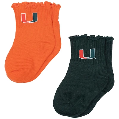 Infant ZooZatz Orange/Green Miami Hurricanes Two-Pack Lettuce Hem Socks