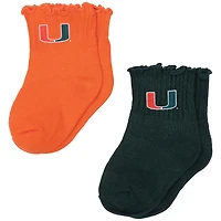 Infant ZooZatz Orange/Green Miami Hurricanes Two-Pack Lettuce Hem Socks