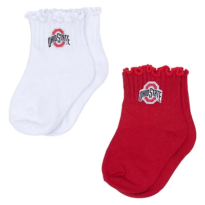 Infant ZooZatz Scarlet/White Ohio State Buckeyes Two-Pack Lettuce Hem Socks