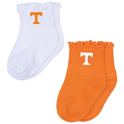 Infant ZooZatz White/Tennessee Orange Tennessee Volunteers Two-Pack Lettuce Hem Socks
