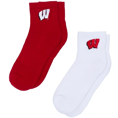 Women's ZooZatz White/Red Wisconsin Badgers Two-Pack Quarter-Length Socks