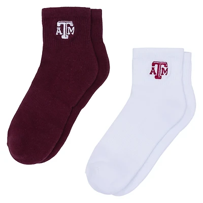 Women's ZooZatz White/Maroon Texas A&M Aggies Two-Pack Quarter-Length Socks