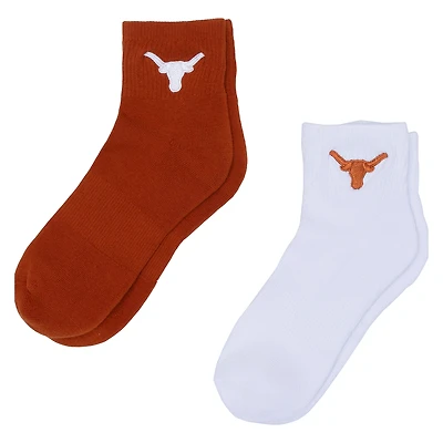 Women's ZooZatz White/Texas Orange Texas Longhorns Two-Pack Quarter-Length Socks