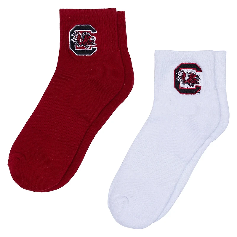 Women's ZooZatz White/Garnet South Carolina Gamecocks Two-Pack Quarter-Length Socks