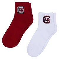 Women's ZooZatz White/Garnet South Carolina Gamecocks Two-Pack Quarter-Length Socks
