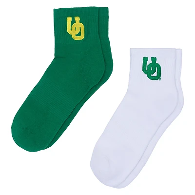 Women's ZooZatz White/Green Oregon Ducks Two-Pack Quarter-Length Socks