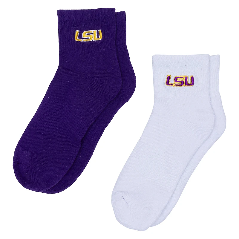 Women's ZooZatz White/Purple LSU Tigers Two-Pack Quarter-Length Socks