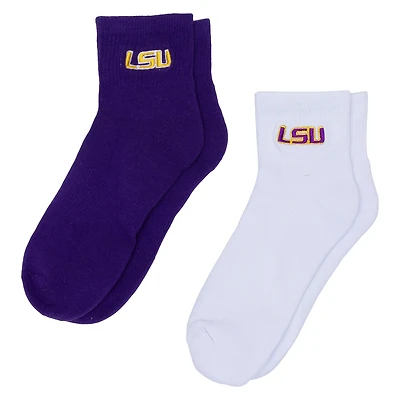 Women's ZooZatz White/Purple LSU Tigers Two-Pack Quarter-Length Socks