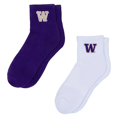Women's ZooZatz White/Purple Washington Huskies Two-Pack Quarter-Length Socks
