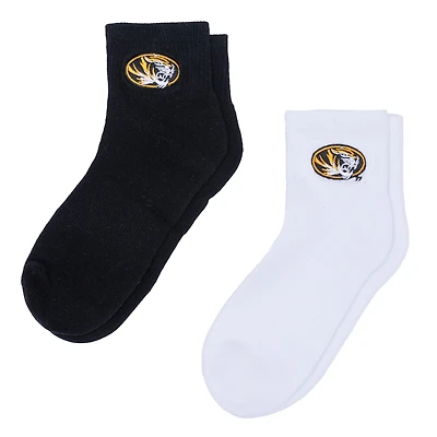 Women's ZooZatz White/Black Missouri Tigers Two-Pack Quarter-Length Socks