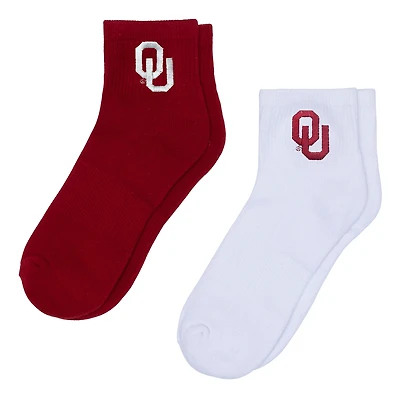 Women's ZooZatz White/Crimson Oklahoma Sooners Two-Pack Quarter-Length Socks