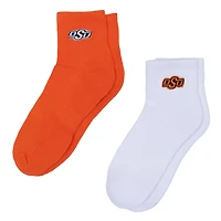 Women's ZooZatz White/Orange Oklahoma State Cowboys Two-Pack Quarter-Length Socks