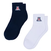 Women's ZooZatz White/Navy Arizona Wildcats Two-Pack Quarter-Length Socks