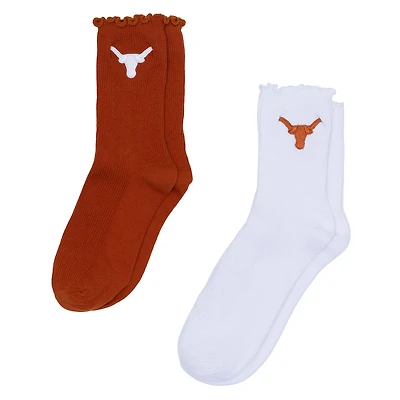 Women's ZooZatz White/Texas Orange Texas Longhorns Two-Pack Lettuce Hem Crew Socks
