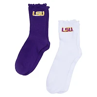 Women's ZooZatz White/Purple LSU Tigers Two-Pack Lettuce Hem Crew Socks