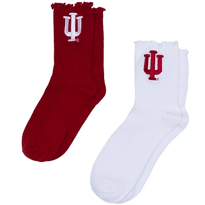 Women's ZooZatz White/Crimson Indiana Hoosiers Two-Pack Lettuce Hem Crew Socks