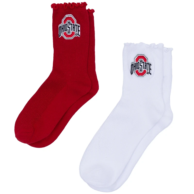Women's ZooZatz White/Scarlet Ohio State Buckeyes Two-Pack Lettuce Hem Crew Socks