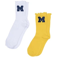 Women's ZooZatz White/Maize Michigan Wolverines Two-Pack Lettuce Hem Crew Socks