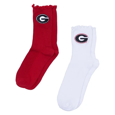 Women's ZooZatz White/Red Georgia Bulldogs Two-Pack Lettuce Hem Crew Socks