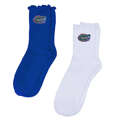 Women's ZooZatz White/Royal Florida Gators Two-Pack Lettuce Hem Crew Socks