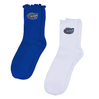 Women's ZooZatz White/Royal Florida Gators Two-Pack Lettuce Hem Crew Socks