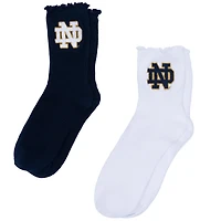 Women's ZooZatz White/Navy Notre Dame Fighting Irish Two-Pack Lettuce Hem Crew Socks