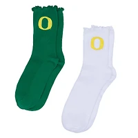 Women's ZooZatz White/Green Oregon Ducks Two-Pack Lettuce Hem Crew Socks