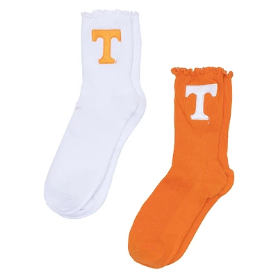 Women's ZooZatz White/Tennessee Orange Tennessee Volunteers Two-Pack Lettuce Hem Crew Socks