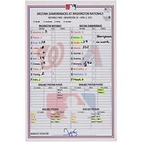 Washington Nationals Game-Used Lineup Card vs. Arizona Diamondbacks on April 4, 2025
