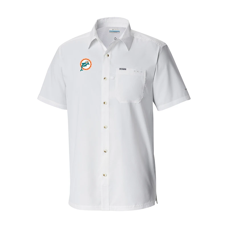 Men's Columbia Miami Dolphins Slack Tide Omni-Wick Throwback Logo Button-Up Camp Shirt