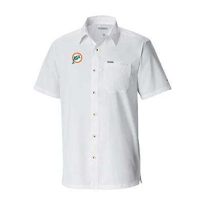 Men's Columbia Miami Dolphins Slack Tide Omni-Wick Throwback Logo Button-Up Camp Shirt