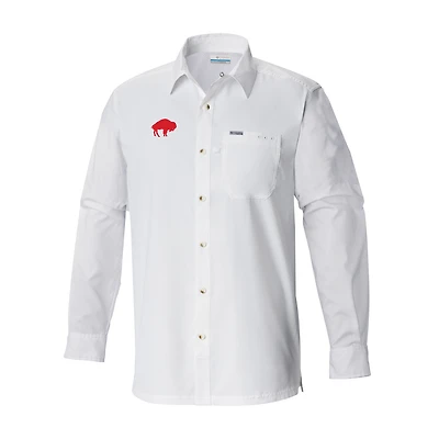 Men's Columbia White Buffalo Bills Slack Tide Omni-Wick Long Sleeve Button-Up Camp Shirt