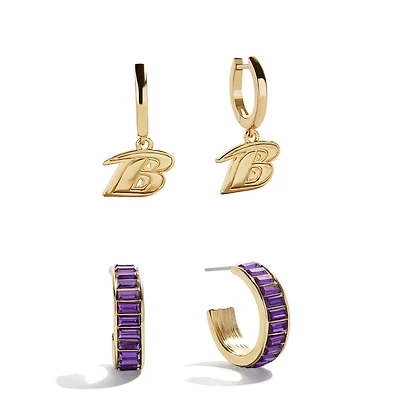 BaubleBar Baltimore Ravens Baguette Hoop Earring Set of 2