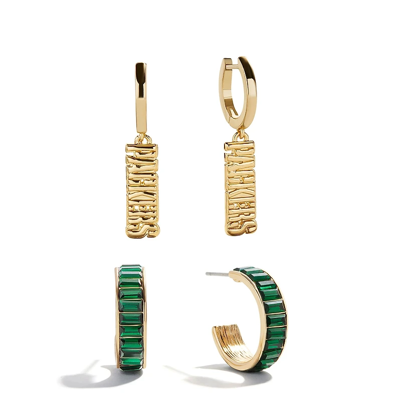 BaubleBar Green Bay Packers Baguette Hoop Earring Set of 2